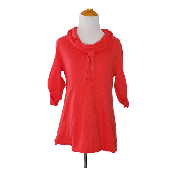 Neon Buddha Cowl Neck Shirt Red Burnout 3/4 Sleeves Cotton Women Small - Picture 1 of 10